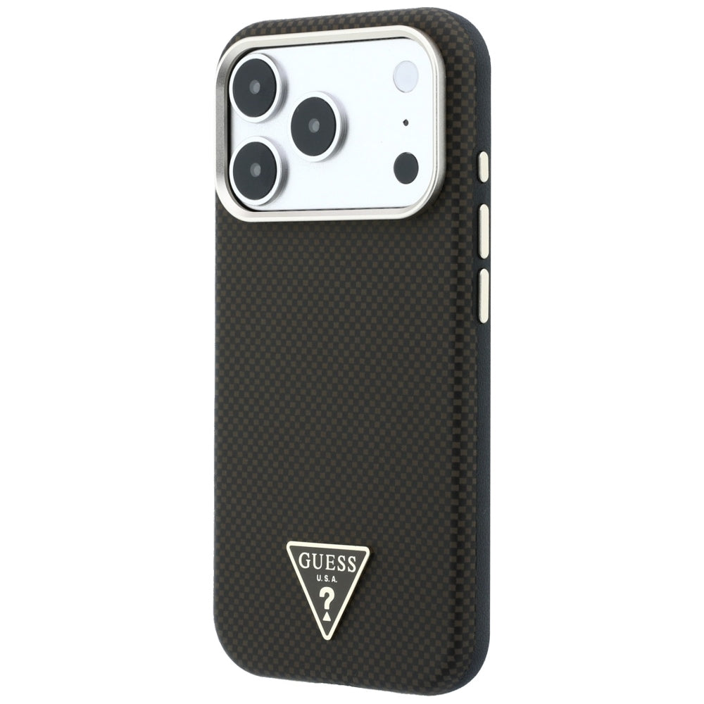 Guess Kevlar Triangle Logo MagSafe dėklas skirtas iPhone 17 Pro / 18 Pro - Ruda -- iPhone 17 Pro / iPhone 18 Pro