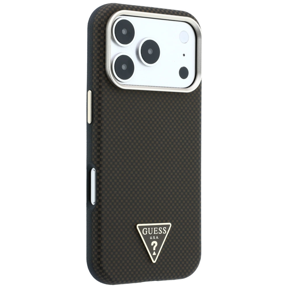 Guess Kevlar Triangle Logo MagSafe dėklas skirtas iPhone 17 Pro / 18 Pro - Ruda -- iPhone 17 Pro / iPhone 18 Pro