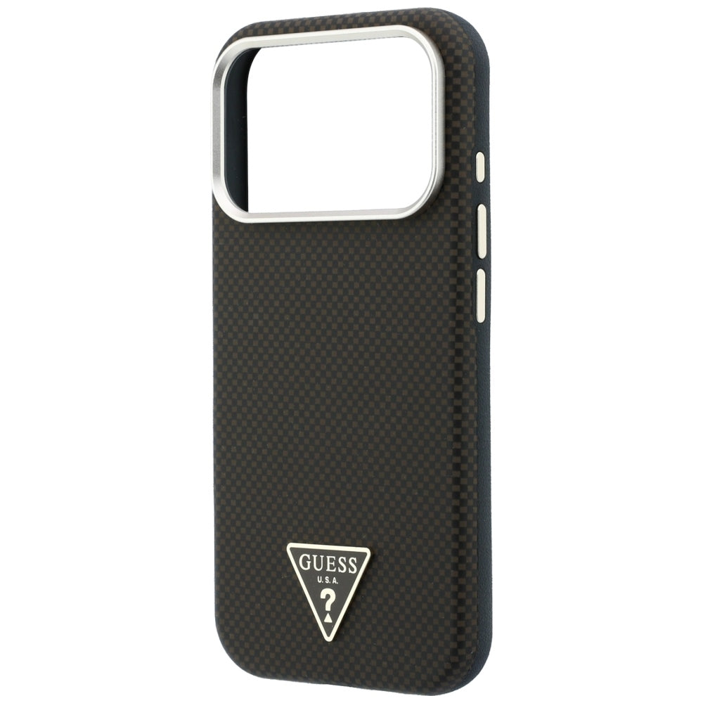 Guess Kevlar Triangle Logo MagSafe dėklas skirtas iPhone 17 Pro / 18 Pro - Ruda -- iPhone 17 Pro / iPhone 18 Pro