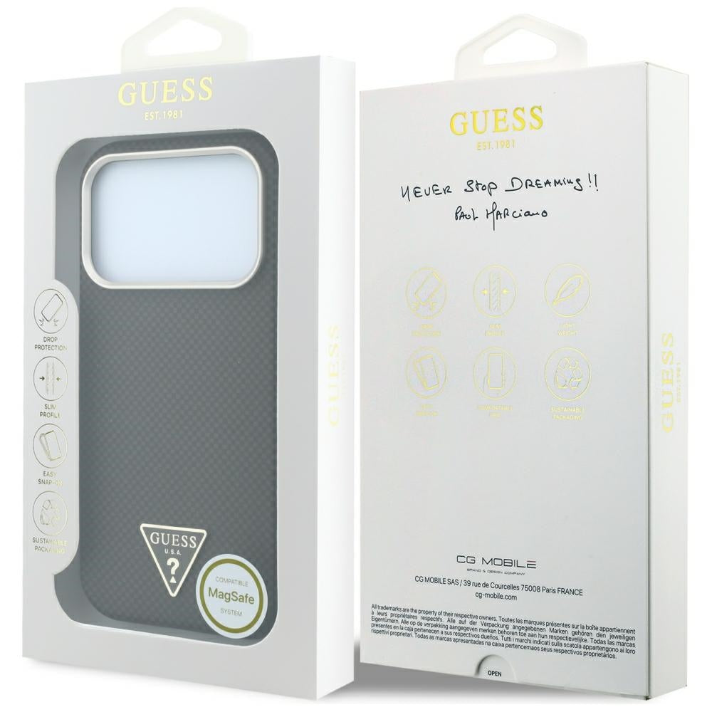 Guess Kevlar Triangle Logo MagSafe dėklas skirtas iPhone 17 Pro / 18 Pro - Ruda -- iPhone 17 Pro / iPhone 18 Pro