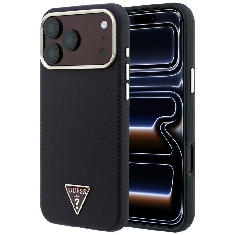 Guess Kevlar Triangle Logo MagSafe dėklas skirtas iPhone 17 Pro / 18 Pro - Burgundy -- iPhone 17 Pro / iPhone 18 Pro
