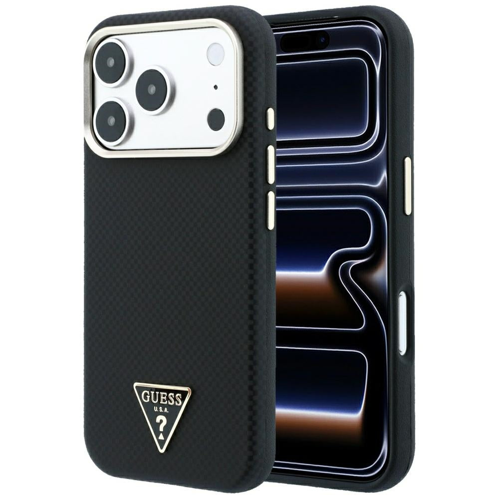 Guess Kevlar Triangle Logo MagSafe dėklas skirtas iPhone 17 Pro / 18 Pro - Black -- iPhone 17 Pro / iPhone 18 Pro