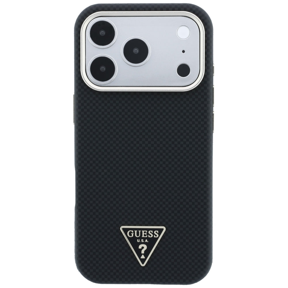 Guess Kevlar Triangle Logo MagSafe dėklas skirtas iPhone 17 Pro / 18 Pro - Black -- iPhone 17 Pro / iPhone 18 Pro