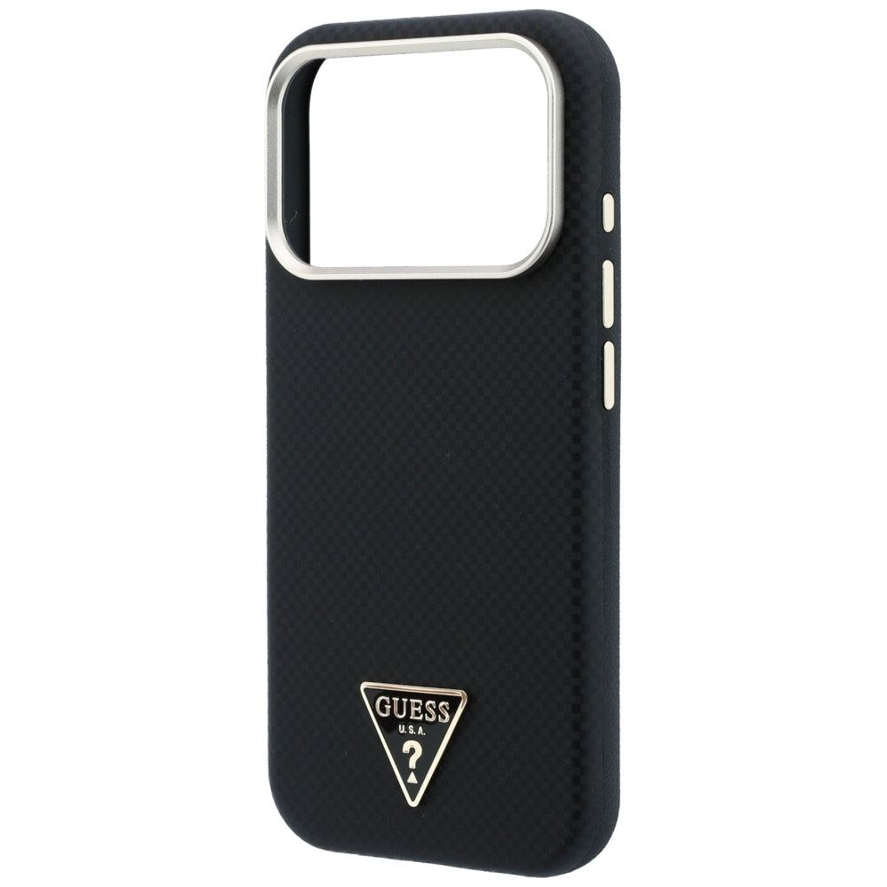 Guess Kevlar Triangle Logo MagSafe dėklas skirtas iPhone 17 Pro / 18 Pro - Black -- iPhone 17 Pro / iPhone 18 Pro