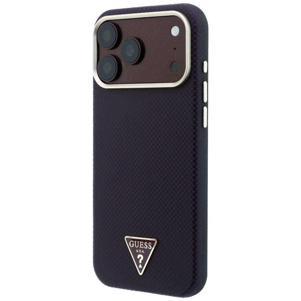 Guess Kevlar Triangle Logo MagSafe dėklas skirtas iPhone 17 Pro Max / 18 Pro Max - Burgundy -- iPhone 17 Pro Max / iPhone...