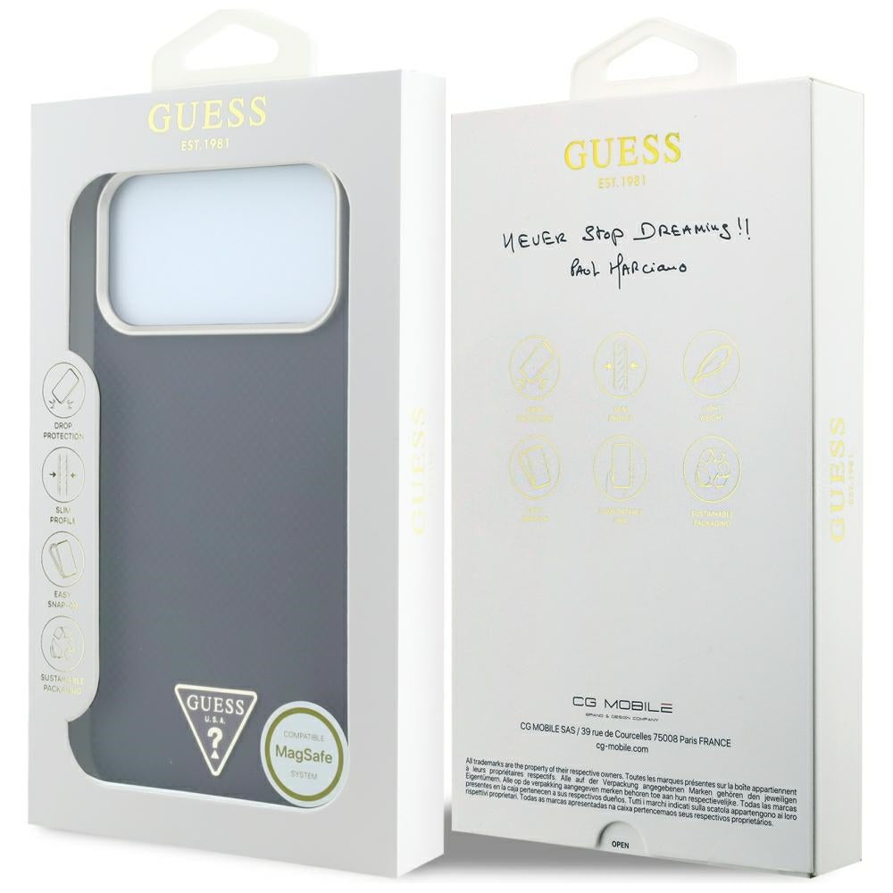 Guess Kevlar Triangle Logo MagSafe dėklas skirtas iPhone 17 Pro Max / 18 Pro Max - Burgundy -- iPhone 17 Pro Max / iPhone...