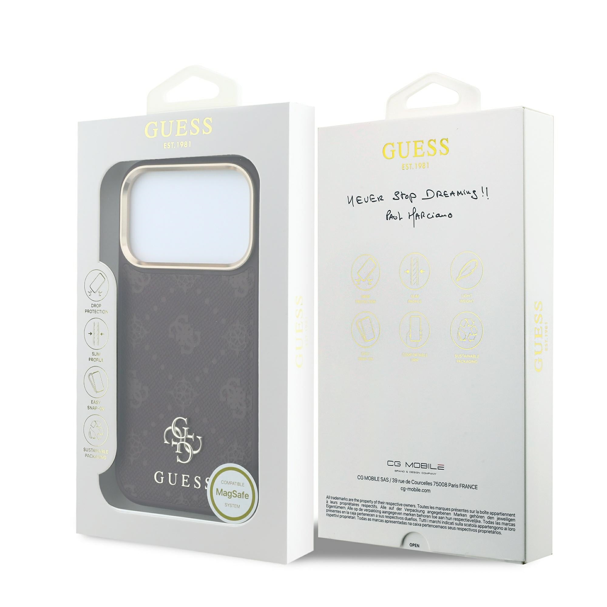 Guess Peony 4G Small Logo MagSafe dėklas iPhone 17 Pro / 18 Pro - Bordelis -- iPhone 17 Pro / iPhone 18 Pro