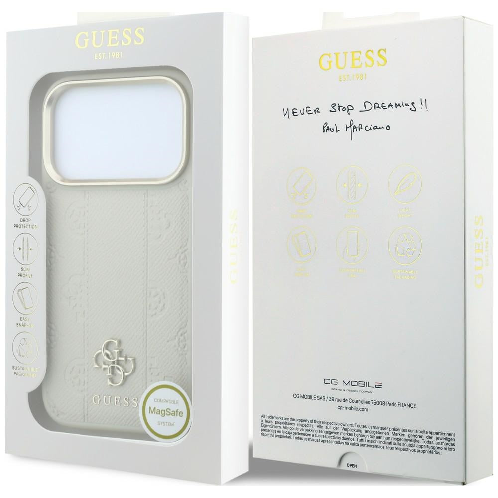 Guess Peony 4G Small Logo MagSafe dėklas iPhone 17 Pro Max / 18 Pro Max - Smėlio -- iPhone 17 Pro Max / iPhone 18 Pro Max