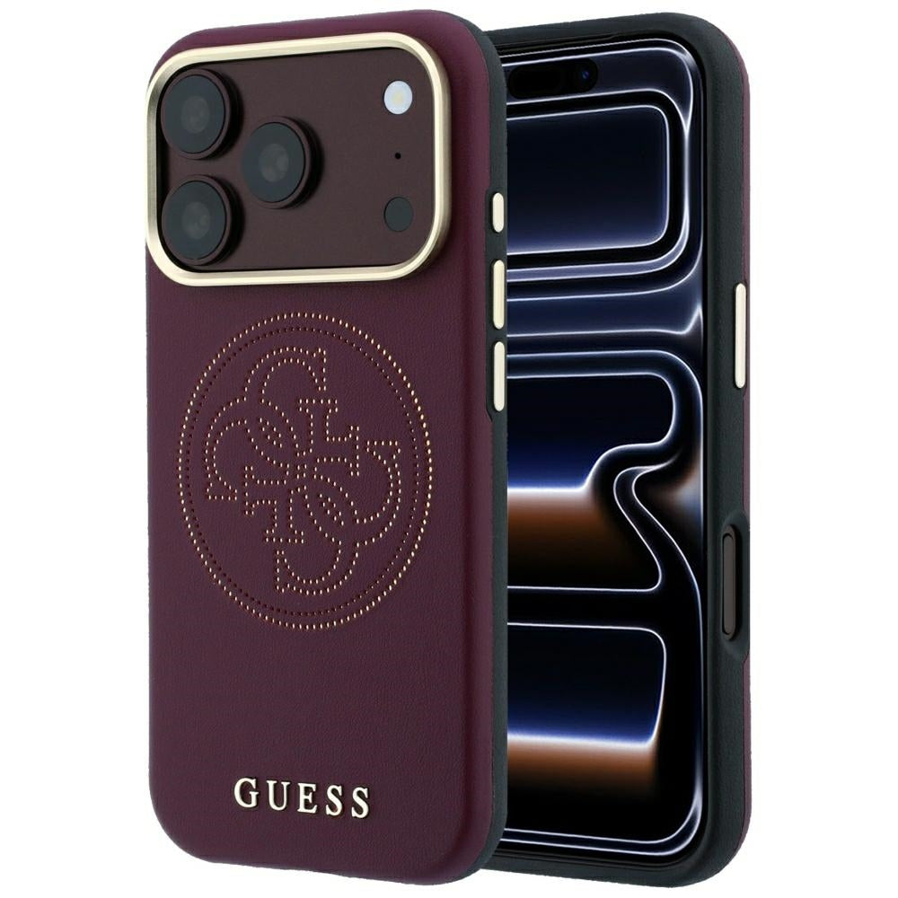 Guess Perforated 4G Aukso Logo Magsafe Dėklas iPhone 18 Pro / 17 Pro - Bordo -- iPhone 18 Pro / iPhone 17 Pro