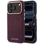 Guess Perforated 4G Aukso Logo Magsafe Dėklas iPhone 18 Pro / 17 Pro - Bordo -- iPhone 18 Pro / iPhone 17 Pro
