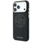 Guess Perforated 4G Gold Logo Magsafe dėklas iPhone 17 Pro / 18 Pro - Juodas -- iPhone 17 Pro / iPhone 18 Pro