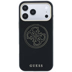 Guess Perforated 4G Gold Logo Magsafe dėklas iPhone 17 Pro / 18 Pro - Juodas -- iPhone 17 Pro / iPhone 18 Pro