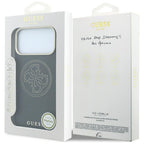 Guess Perforated 4G Gold Logo Magsafe dėklas iPhone 17 Pro / 18 Pro - Juodas -- iPhone 17 Pro / iPhone 18 Pro
