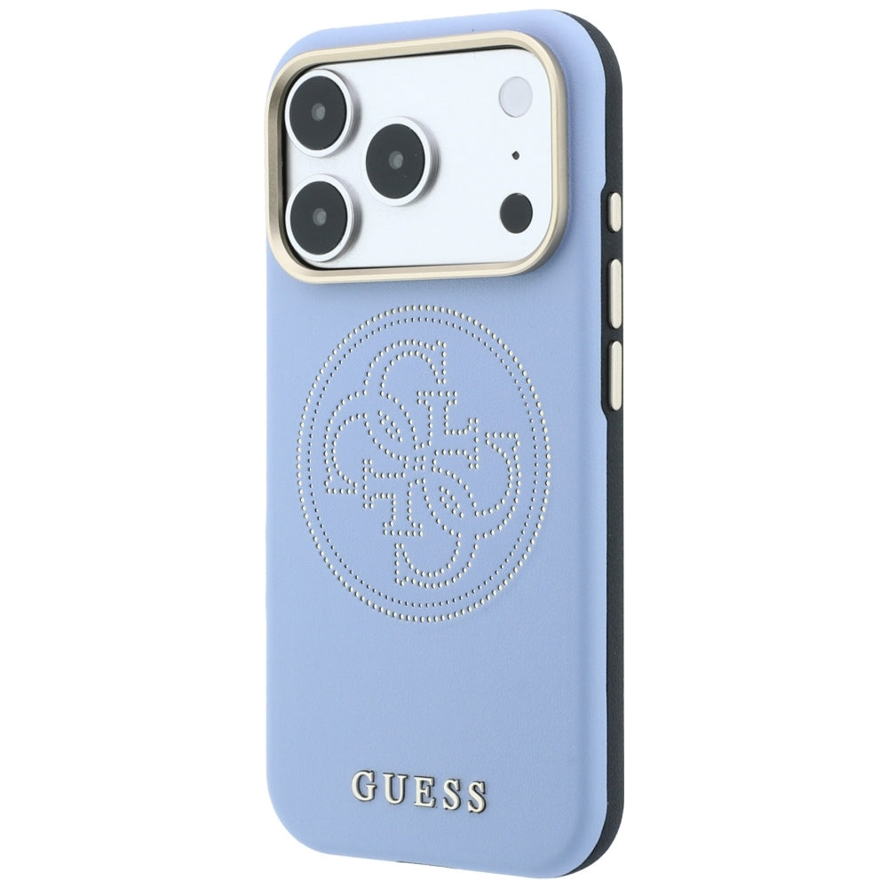 Guess Perforated 4G Aukso Logo Magsafe Dėklas iPhone 18 Pro / 17 Pro - Šviesiai mėlyna -- iPhone 18 Pro / iPhone 17 Pro