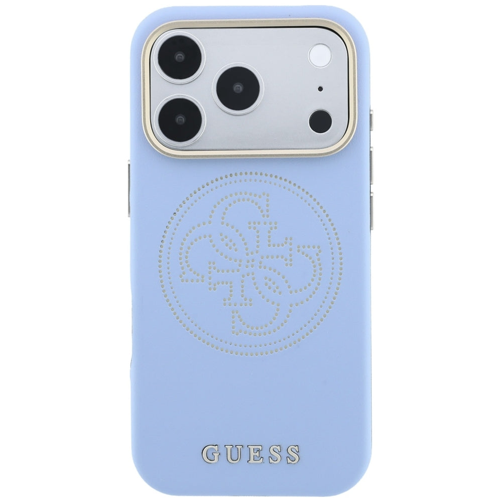 Guess Perforated 4G Aukso Logo Magsafe Dėklas iPhone 18 Pro / 17 Pro - Šviesiai mėlyna -- iPhone 18 Pro / iPhone 17 Pro