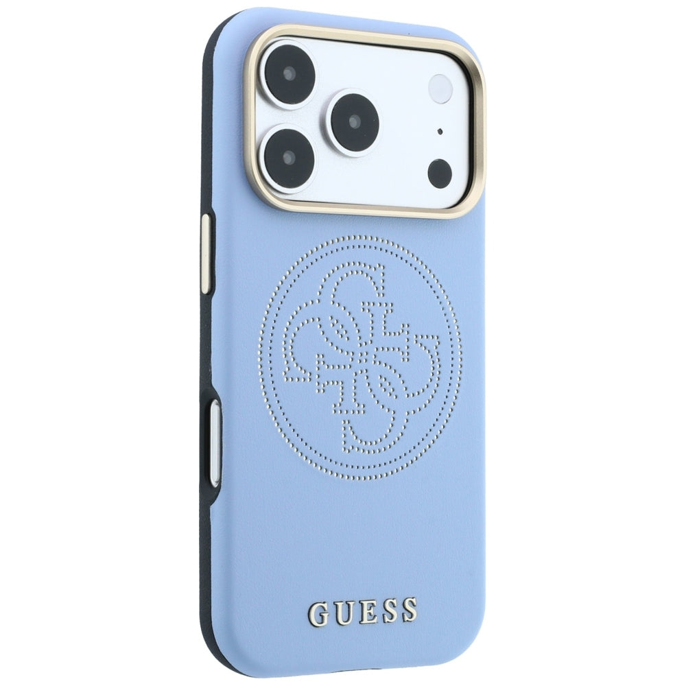 Guess Perforated 4G Aukso Logo Magsafe Dėklas iPhone 18 Pro / 17 Pro - Šviesiai mėlyna -- iPhone 18 Pro / iPhone 17 Pro