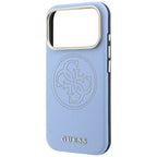 Guess Perforated 4G Aukso Logo Magsafe Dėklas iPhone 18 Pro / 17 Pro - Šviesiai mėlyna -- iPhone 18 Pro / iPhone 17 Pro