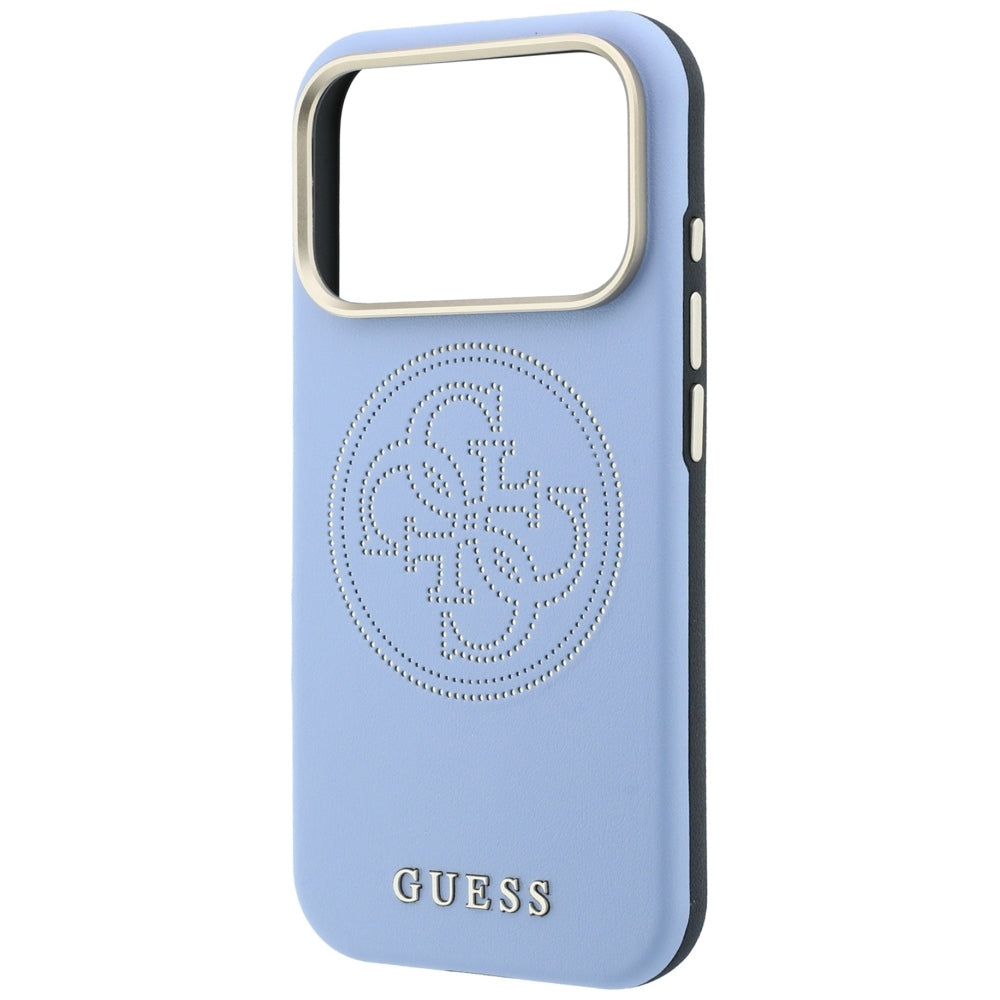 Guess Perforated 4G Aukso Logo Magsafe Dėklas iPhone 18 Pro / 17 Pro - Šviesiai mėlyna -- iPhone 18 Pro / iPhone 17 Pro