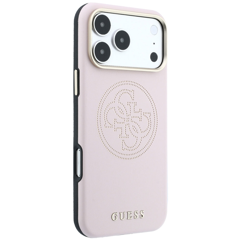 Guess Perforated 4G Gold Logo MagSafe dėklas iPhone 17 Pro / 18 Pro - Rožinis -- iPhone 17 Pro / iPhone 18 Pro