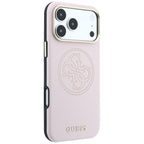 Guess Perforated 4G Gold Logo MagSafe dėklas iPhone 17 Pro / 18 Pro - Rožinis -- iPhone 17 Pro / iPhone 18 Pro