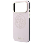 Guess Perforated 4G Gold Logo MagSafe dėklas iPhone 17 Pro / 18 Pro - Rožinis -- iPhone 17 Pro / iPhone 18 Pro