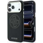 Guess Perforated 4G Gold Logo MagSafe dėklas iPhone 17 Pro Max / 18 Pro Max - Juodas -- iPhone 17 Pro Max / iPhone 18 Pro Max
