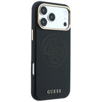Guess Perforated 4G Gold Logo MagSafe dėklas iPhone 17 Pro Max / 18 Pro Max - Juodas -- iPhone 17 Pro Max / iPhone 18 Pro Max