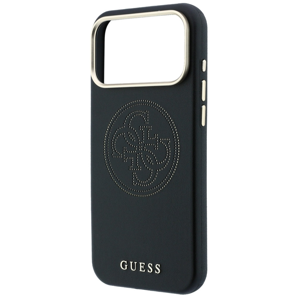 Guess Perforated 4G Gold Logo MagSafe dėklas iPhone 17 Pro Max / 18 Pro Max - Juodas -- iPhone 17 Pro Max / iPhone 18 Pro Max