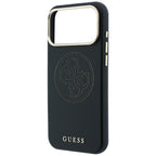 Guess Perforated 4G Gold Logo MagSafe dėklas iPhone 17 Pro Max / 18 Pro Max - Juodas -- iPhone 17 Pro Max / iPhone 18 Pro Max