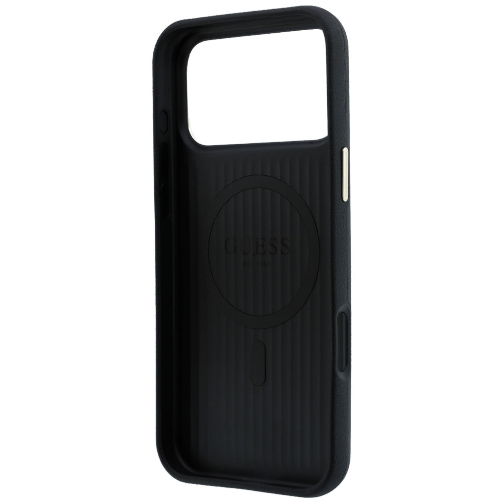 Guess Perforated 4G Gold Logo MagSafe dėklas iPhone 17 Pro Max / 18 Pro Max - Juodas -- iPhone 17 Pro Max / iPhone 18 Pro Max