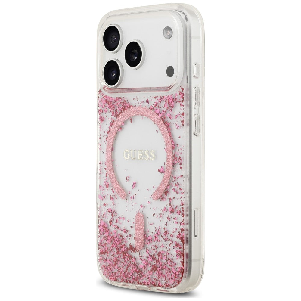 Guess Resin Bottom Glitter MagSafe Dėklas iPhone 18 Pro / 17 Pro - Rožinė -- iPhone 18 Pro / iPhone 17 Pro