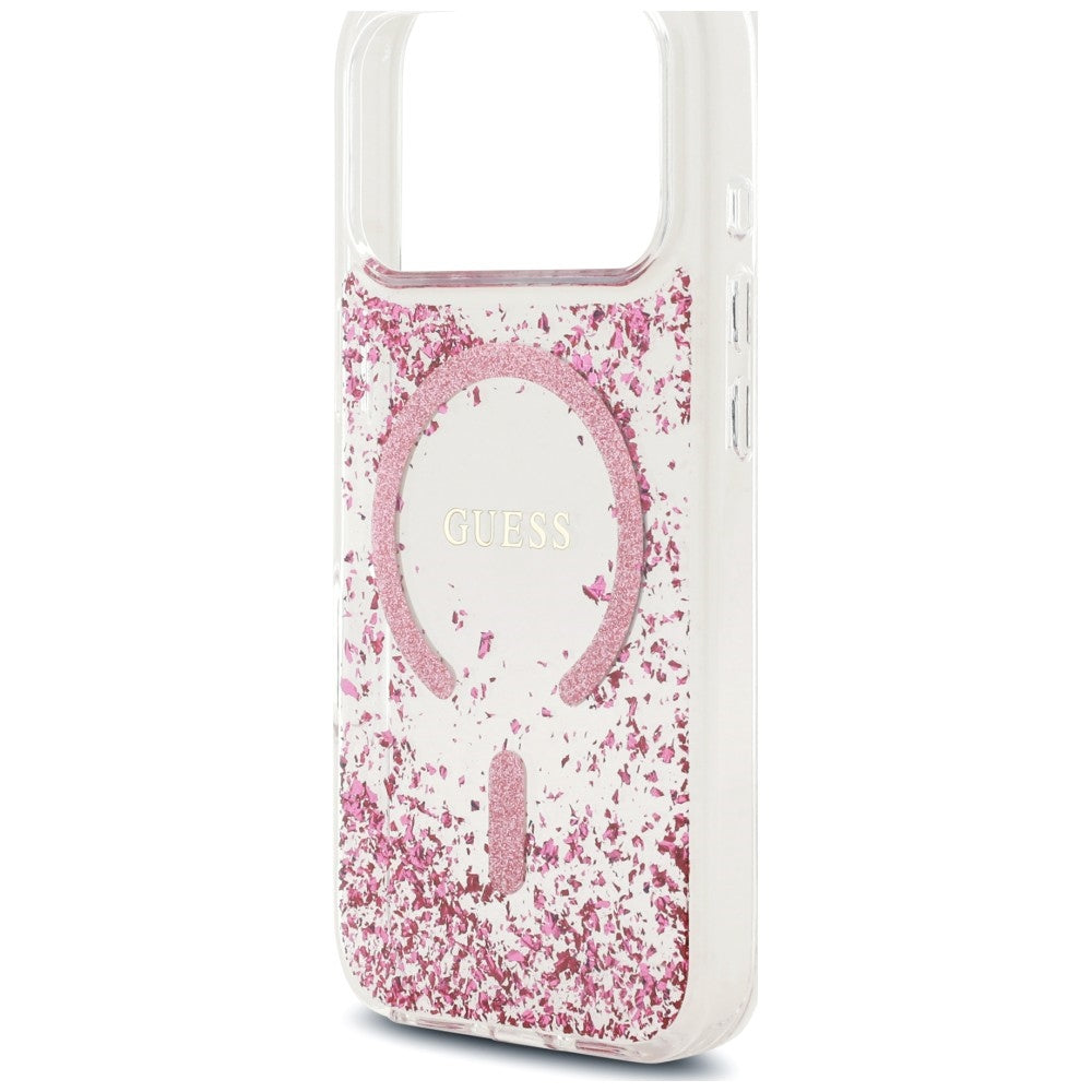 Guess Resin Bottom Glitter MagSafe Dėklas iPhone 18 Pro / 17 Pro - Rožinė -- iPhone 18 Pro / iPhone 17 Pro