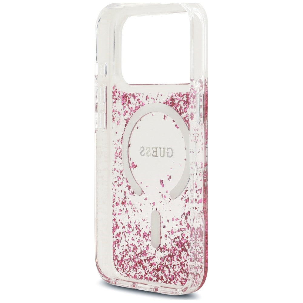 Guess Resin Bottom Glitter MagSafe Dėklas iPhone 18 Pro / 17 Pro - Rožinė -- iPhone 18 Pro / iPhone 17 Pro
