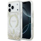 Guess Resin Bottom Glitter MagSafe Dėklas iPhone 18 Pro / 17 Pro - Auksinis -- iPhone 18 Pro / iPhone 17 Pro