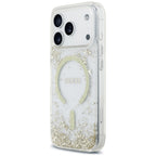 Guess Resin Bottom Glitter MagSafe Dėklas iPhone 18 Pro / 17 Pro - Auksinis -- iPhone 18 Pro / iPhone 17 Pro