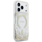 Guess Resin Bottom Glitter MagSafe Dėklas iPhone 18 Pro / 17 Pro - Auksinis -- iPhone 18 Pro / iPhone 17 Pro