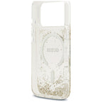 Guess Resin Bottom Glitter MagSafe Dėklas iPhone 18 Pro / 17 Pro - Auksinis -- iPhone 18 Pro / iPhone 17 Pro