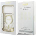 Guess Resin Bottom Glitter MagSafe Dėklas iPhone 18 Pro / 17 Pro - Auksinis -- iPhone 18 Pro / iPhone 17 Pro