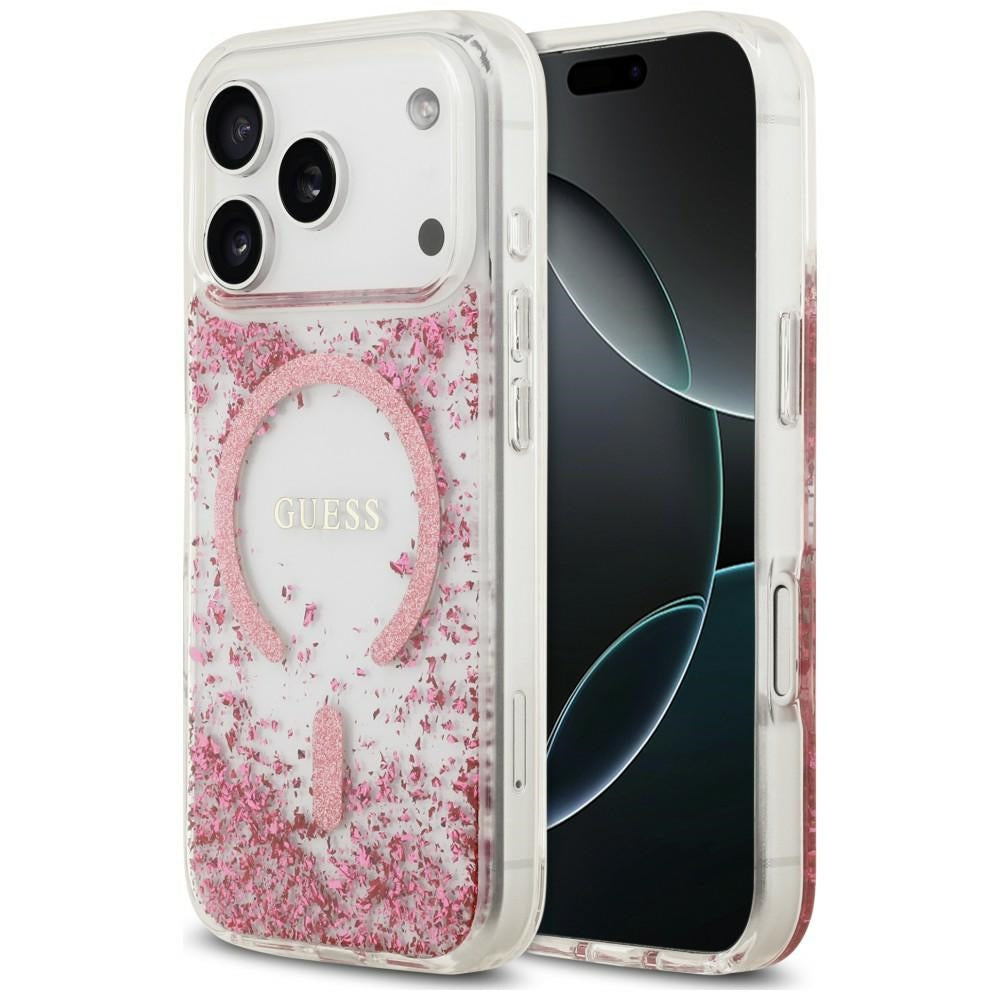 Guess Resin Bottom Glitter MagSafe Case for iPhone 18 Pro Max / 17 Pro Max - Rožinė -- iPhone 18 Pro Max / iPhone 17 Pro Max