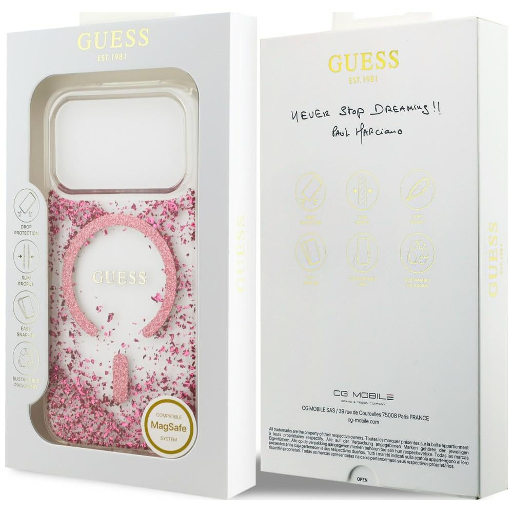 Guess Resin Bottom Glitter MagSafe Case for iPhone 18 Pro Max / 17 Pro Max - Rožinė -- iPhone 18 Pro Max / iPhone 17 Pro Max