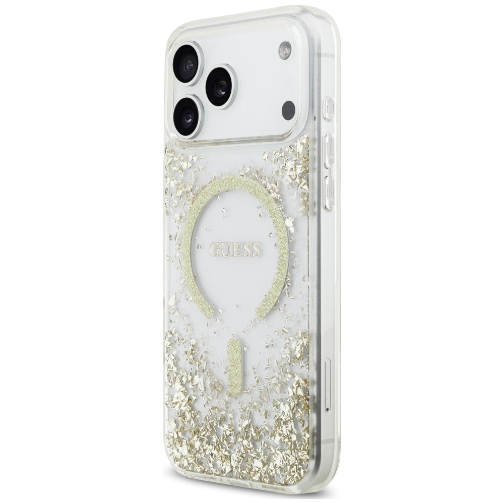 Guess Resin Bottom Glitter MagSafe Case for iPhone 18 Pro Max / 17 Pro Max - Auksinė -- iPhone 18 Pro Max / iPhone 17 Pro Max