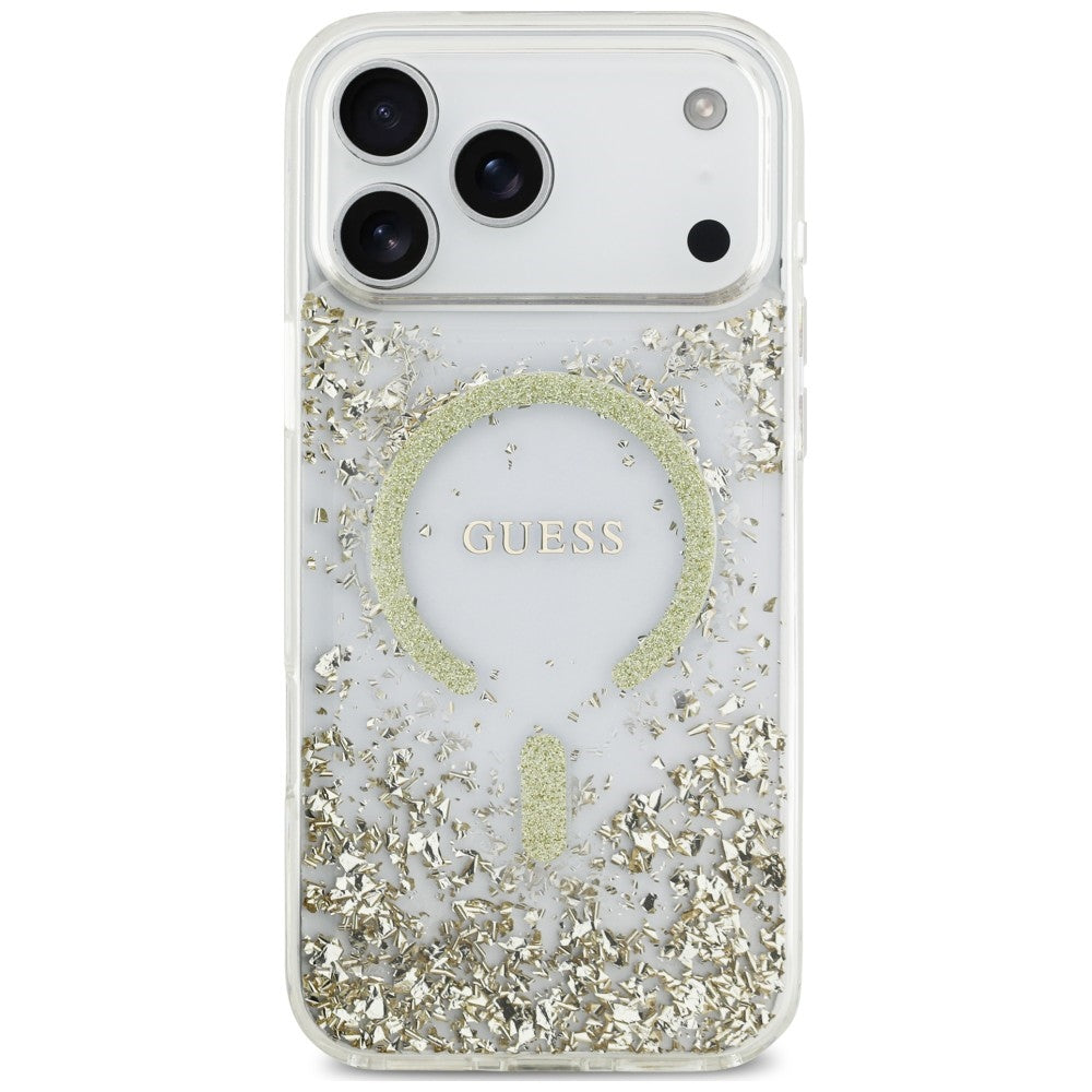 Guess Resin Bottom Glitter MagSafe Case for iPhone 18 Pro Max / 17 Pro Max - Auksinė -- iPhone 18 Pro Max / iPhone 17 Pro Max