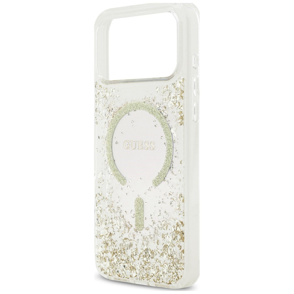 Guess Resin Bottom Glitter MagSafe Case for iPhone 18 Pro Max / 17 Pro Max - Auksinė -- iPhone 18 Pro Max / iPhone 17 Pro Max