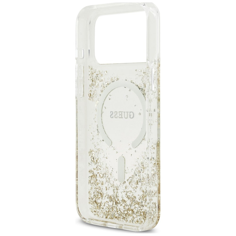 Guess Resin Bottom Glitter MagSafe Case for iPhone 18 Pro Max / 17 Pro Max - Auksinė -- iPhone 18 Pro Max / iPhone 17 Pro Max