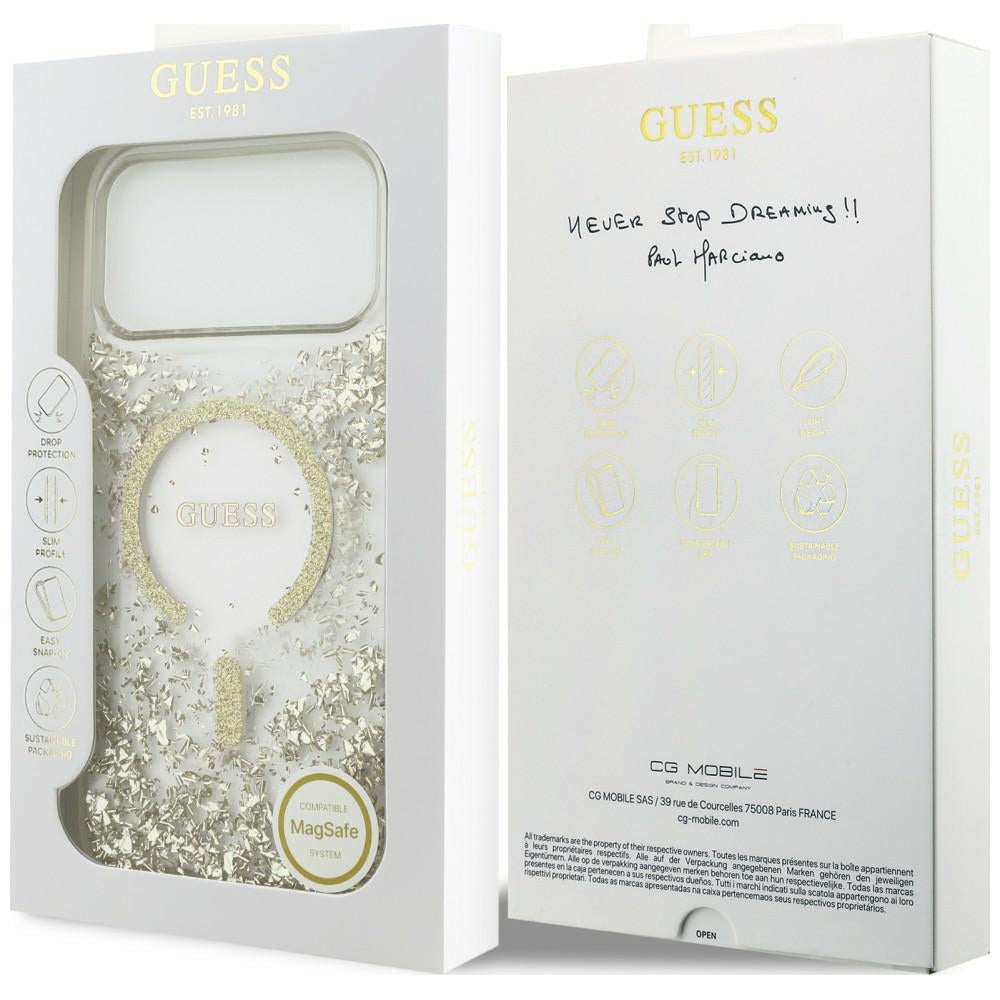 Guess Resin Bottom Glitter MagSafe Case for iPhone 18 Pro Max / 17 Pro Max - Auksinė -- iPhone 18 Pro Max / iPhone 17 Pro Max