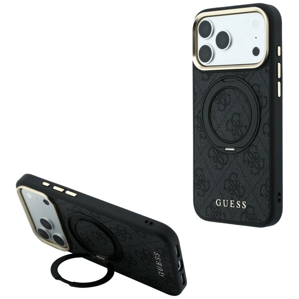 Guess Ring Stand 360 4G Classic Logo MagSafe dėklas iPhone 17 Pro / 18 Pro - Juodas -- iPhone 17 Pro / iPhone 18 Pro