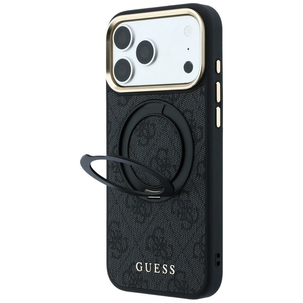 Guess Ring Stand 360 4G Classic Logo MagSafe dėklas iPhone 17 Pro / 18 Pro - Juodas -- iPhone 17 Pro / iPhone 18 Pro