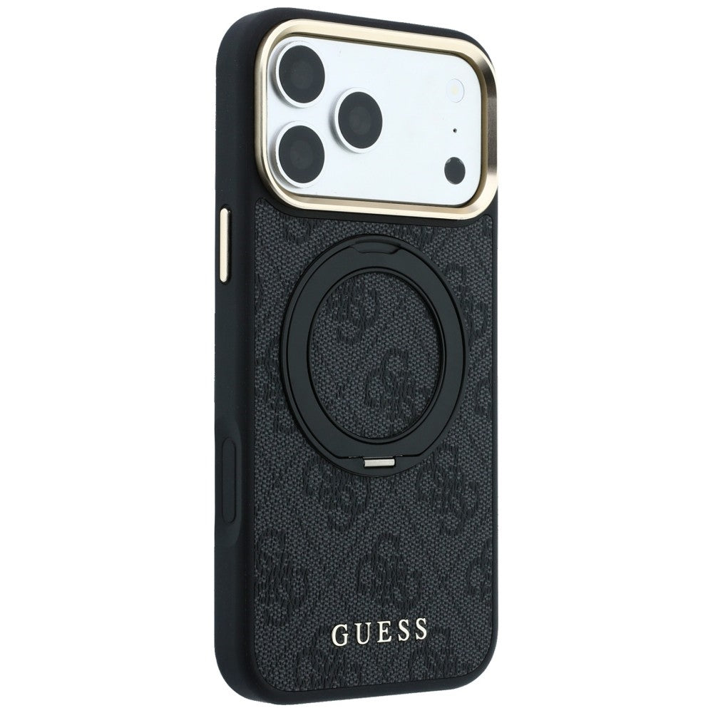 Guess Ring Stand 360 4G Classic Logo MagSafe dėklas iPhone 17 Pro / 18 Pro - Juodas -- iPhone 17 Pro / iPhone 18 Pro