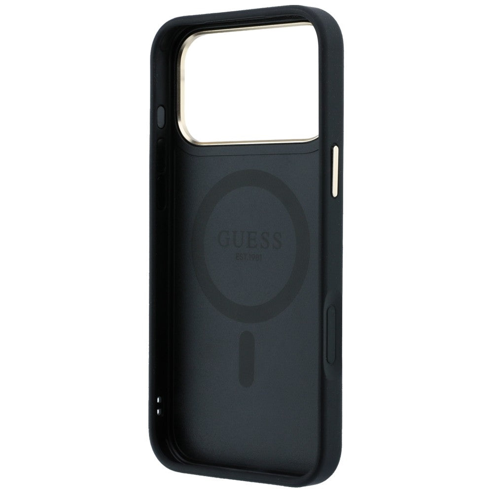 Guess Ring Stand 360 4G Classic Logo MagSafe dėklas iPhone 17 Pro / 18 Pro - Juodas -- iPhone 17 Pro / iPhone 18 Pro