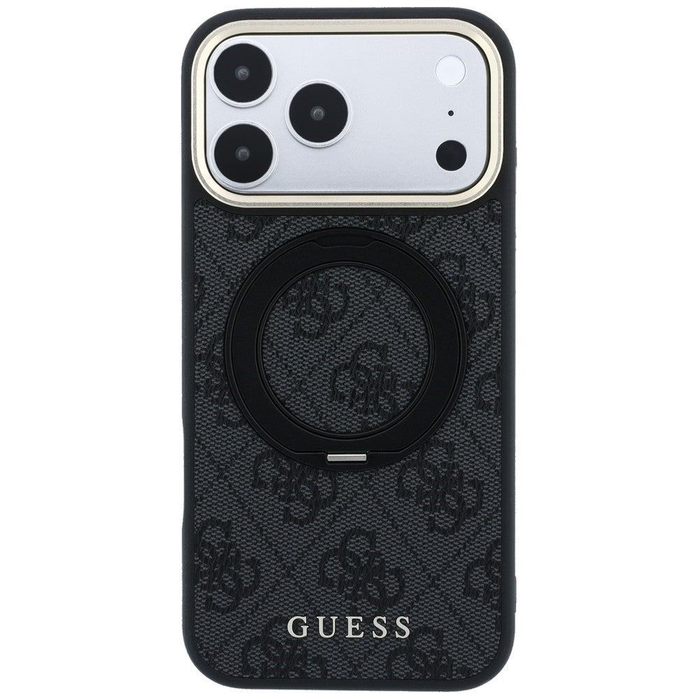 Guess Ring Stand 360 4G Classic Logo MagSafe dėklas iPhone 17 Pro Max / 18 Pro Max - Juodas -- iPhone 17 Pro Max / iPhone...
